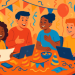AI party planning tools laptop screen with festive icons