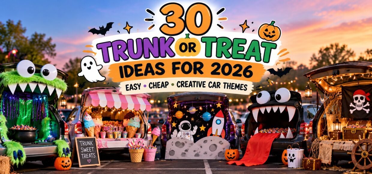 30 trunk or treat ideas: decorated car trunks with monster mouth, candy shop, outer space and pirate themes