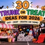 30 trunk or treat ideas: decorated car trunks with monster mouth, candy shop, outer space and pirate themes